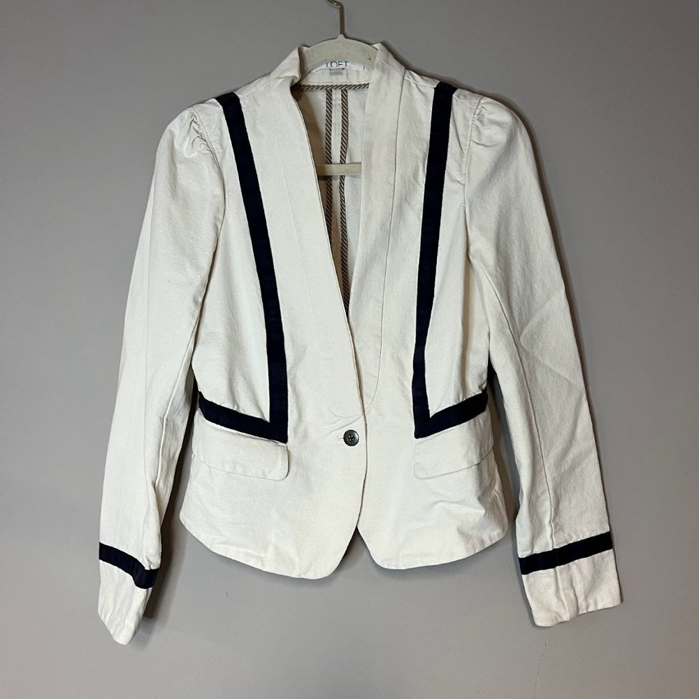 LOFT Preppy Cream & Black Trim Blazer Jacket